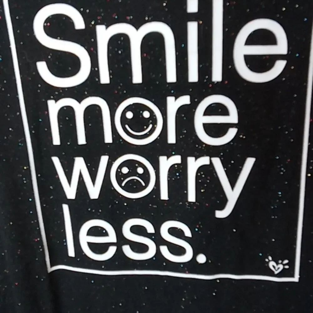 Justice Girl's Black Smile more size 18 short sleeve Sparkle t-shirt.Comfortable